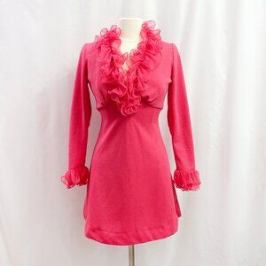 Vintage hot pink ruffle mini dress - fits like a small